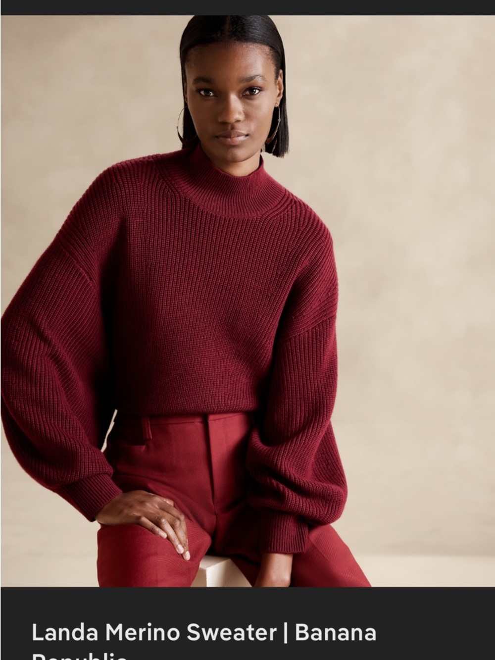 Banana Republic Burgundy Mock Neck Balloon-Sleeve Sweater